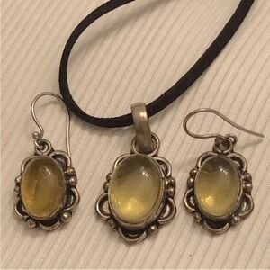 Vintage Citrine pendant necklace and earring set silver 925